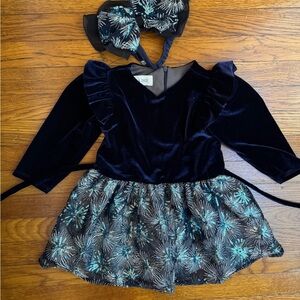 Isobella and Chloe Blue Velvet Starburst Sequin Dress with Headband Size 24M